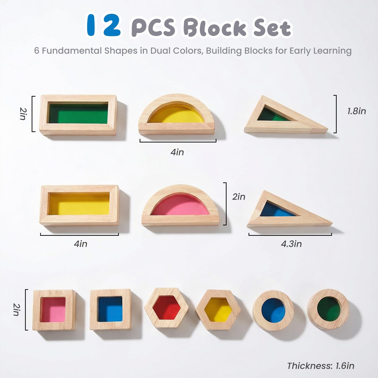 WOODENFUN Montessori Children's Rainbow Acrylic Building Blocks