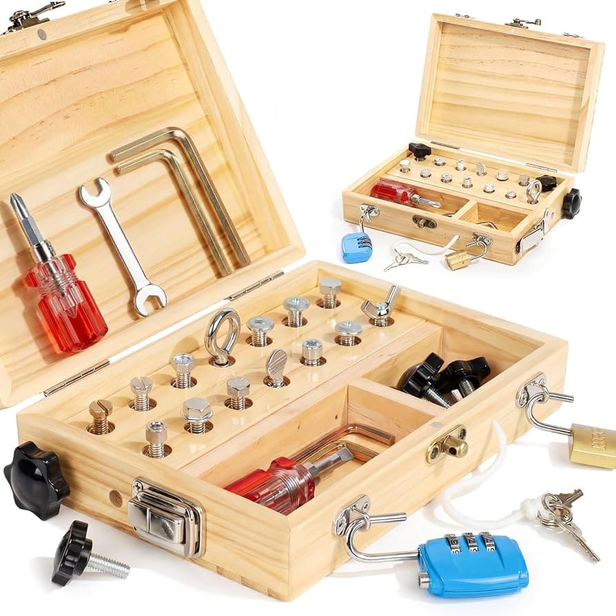 Lehoo Castle Montessori Tool Box Kids Screws Busy Board Wood