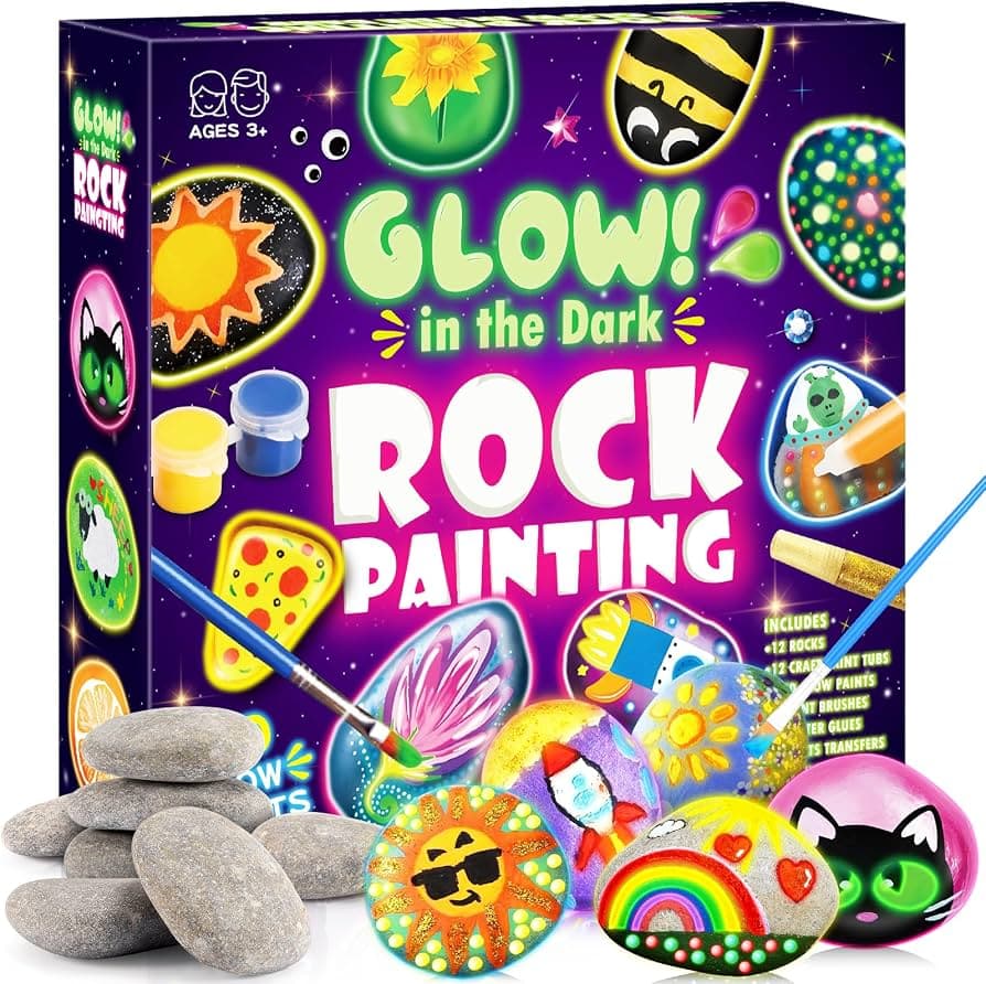 Stones for Painting, Craft Set Children from 5 6 7 8 9 10 Years Gift Girls 6-12 Years Crafts Girls 6-9 Years Easter Gift 12 Pieces Stones Painting Set