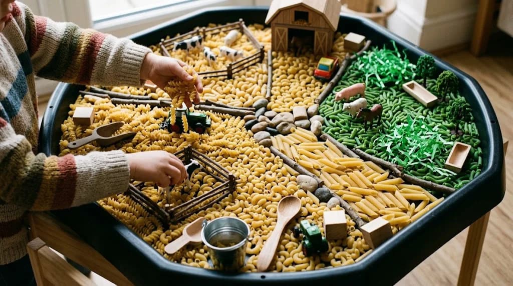 Sensory Activities: engaging colorful pasta play for children