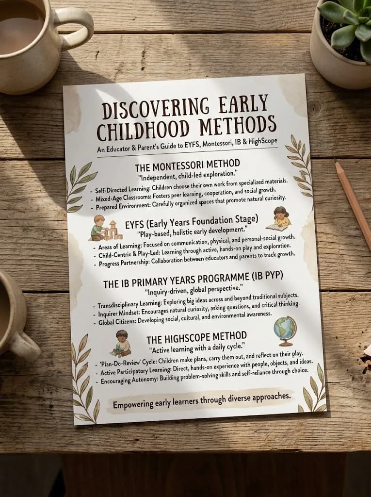 Exploring Montessori, EYFS, IB & High Scope Methods